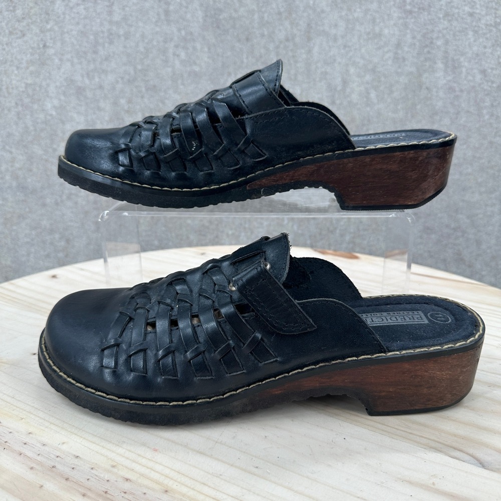 VTG Y2K Predictions Woven Mule Clogs Women 11 Black Leather Closed Toe Low Heel